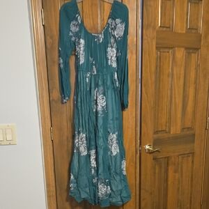 Sundance Teal and White Floral Maxi Dress